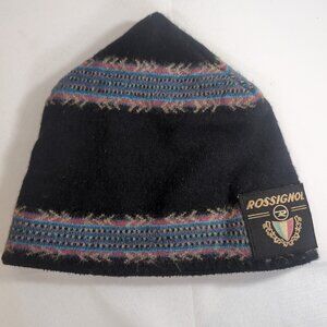 Rossignol 100% Wool Hat Touque Black Multi Vintage Ski Duke Adult OS Beanie Cap